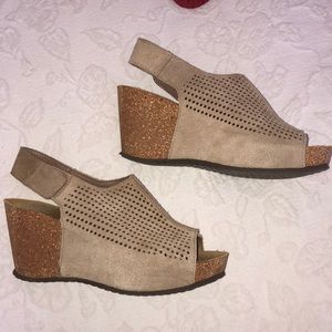 Italian Made Tan Suede Cork Sole  Sandal